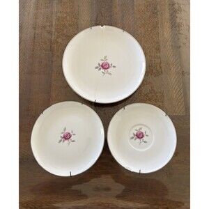 Set Of 3 Gildhar White And Pink Petite Rose Fine Porcelain China Plates